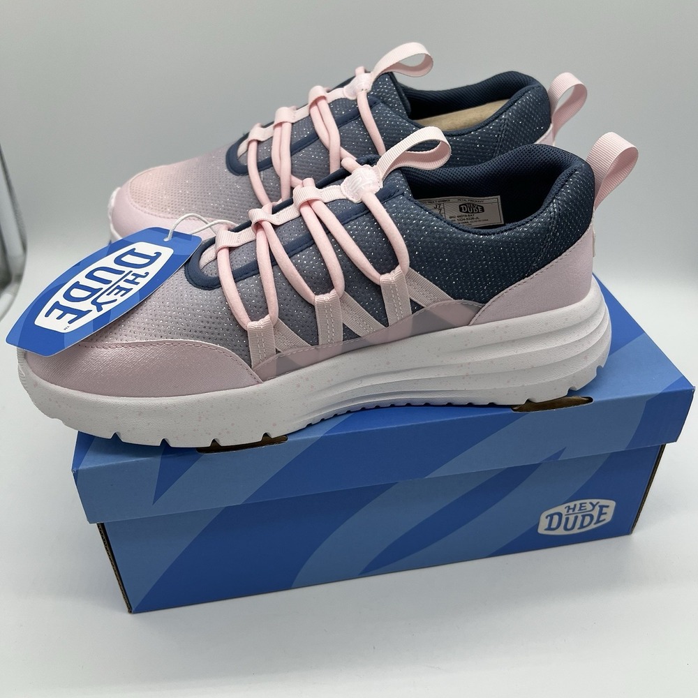Hey Dude Shoes Sirocco Trek Y Shimmer Girls Sz‎ J7 Petal Pink/Navy New - Picture 9 of 12